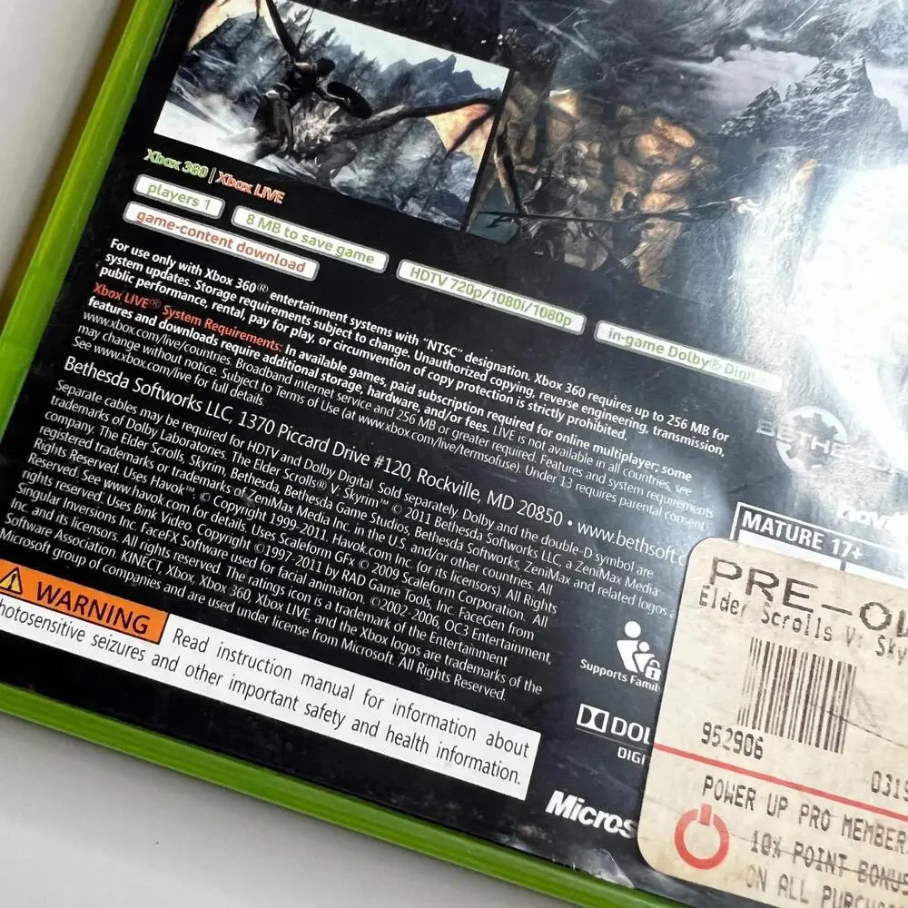 The Elder Scrolls V: Skyrim (Microsoft Xbox 360, 2011) Complete CIB‎ Tested